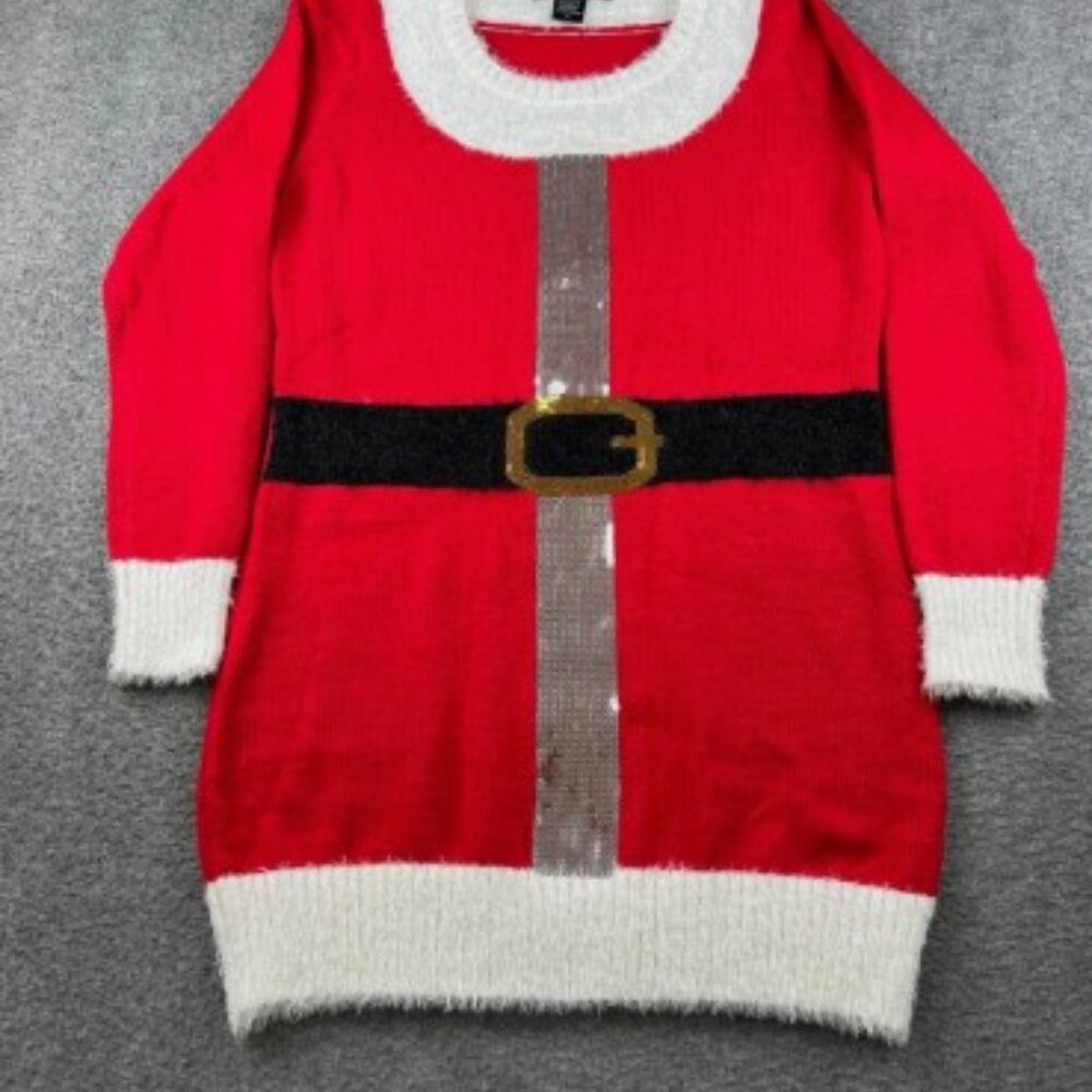 United States Sweater - Christmas Tunic Dress Santa Red White Sequins - sz XL